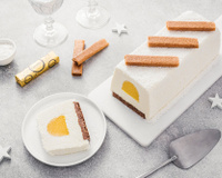 Bûche de Noël noix de coco mangue croustillant crêpes dentelle Gavottes®