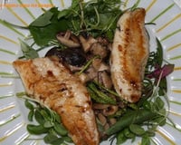 Filets de rouget sur champignons et petite salade