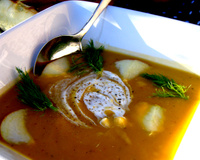 Velouté de patates douces, fenouils, pommes & coriandre