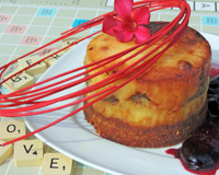 Cheesecake  foie gras - ail crémeux  à  la Tomme des Pyrénées, compotée de guignes au Floc rouge