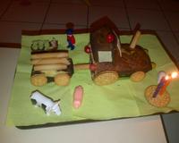 Cake marbré en tracteur pour l'anniversaire de votre petit mec.