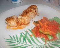 Roulé de filet de poulet et poêlée de légumes façon provençale.