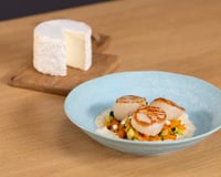 Saint-Jacques snackées à la crème de Chaource et brunoise de légumes