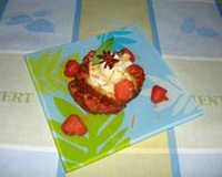 Pain perdu de cake au thé vert et poêlée de fraise à la vanille et badiane