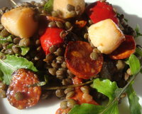 Poêlée de pétoncle, lentilles et chorizo