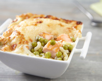 Gratin de coquillettes aux petits pois et saumon