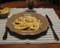 raviolis au foie gras, cèpes et ricotta