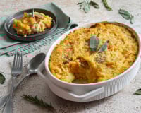 Gratin de risotto au Butternut et aux saucisses