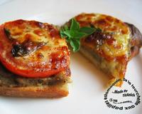 Le pain maison sèche assez rapidement en été... en plus il me restait de la chair d'aubergine aillée d'hier... voici le résultat!
