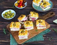 Bouchées de focaccia aux olives à l'ail Croc'Frais et farcies au jambon