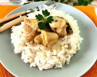 Blanquette de chapon aux pleurotes et riz sauvage