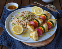 Brochettes de cabillaud aux légumes