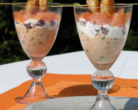 Verrine aux deux saumons, saint-jacques et fromage de chèvre frais