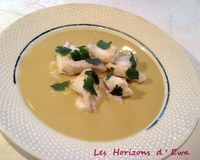 Effeuillé de cabillaud sur velouté poireaux-gingembre