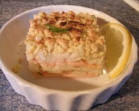 Crumble en mille feuilles saumon fumé, fenouil