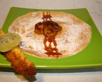 Kiwi et banane Fresinette soufflés au Malibu, bâtonnet coco kiwi séché