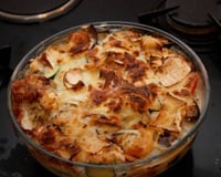 Gratin d'aubergines, courgettes, chèvre