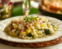 Gratin de perles à la courgette et au jambon