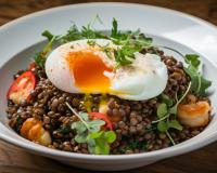 “C’est bon la cuisine du placard” : Cyril Lignac livre sa recette de la salade de lentilles avec son oeuf mollet