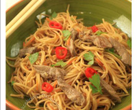 Nouilles chinoises et émincés d'agneau