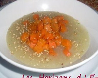 Bouillon au tapioca, carottes, patates douces