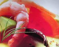 Melon fruits exotique crevette roses.
