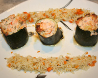 Courgettes farcies au saumon et chèvre chaud