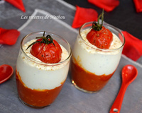Verrines au chutney de tomates cerise, mousse de feta, fleur de sel aux épices grillées