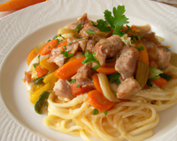 Linguine au veau, Parme et légumes
