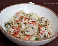 Riz crémeux aux champignons de paris et chorizo