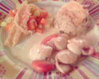 Noix de Saint-Jacques poêlées et son risotto aux herbes et petits légumes