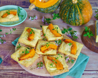 Carrés au Saint-Nectaire, potimarron rôti et origan