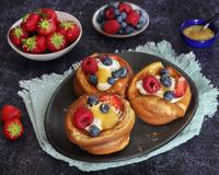 Mini dutch pancakes, crème de cheesecake et fruits frais