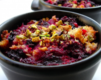 Brioche perdue aux fruits rouges et mascarpone, éclats de pistache