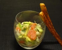 Verrine de crabe et avocat aux agrumes, vinaigrette au gingembre