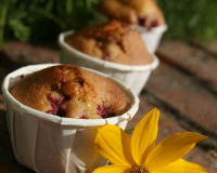 Muffins aux framboises du jardin, parfum de pandan
