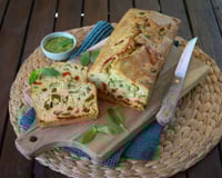 Cake aux poivrons, pesto et courgettes