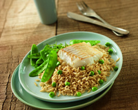 Cabillaud au riz complet et légumes verts