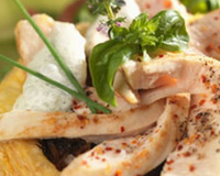 Pissaladière de poulet du Périgord et crème de basilic