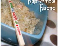 Risotto au lait de coco, banane, 2 poissons cabillaud et saumon fumé.
