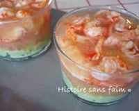 Verrine avocat, pamplemousse et écrevisses à la gelée d'agrumes
