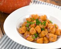 De délicieux gnoochis aux lardons et potiron. Un régal.