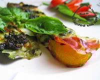 Courgettes grillées au four façon tartines au jambon cru, mozzarella et basilic