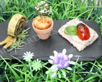 Une assiette de mise en bouche sur le thème du jardin.