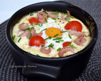 Œuf cocotte aux crevettes grises et crème au parmesan