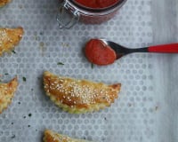 Chaussons à la viande épicée, sauce tomate piquante
