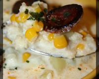 Une p'tite soupe tout en douceur avec quelques rondelles de chorizo grillées pour donner un peu de piquant