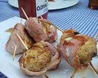des champignons tout croustillant enturbanes dans du bacon ou de la pancetta pour un delicieux bbq