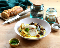 Dos de cabillaud safrané aux champignons