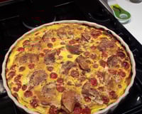 Clafoutis de tomate cerise au chèvre et basilic